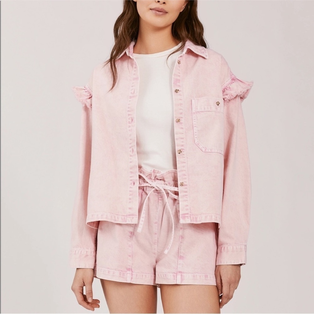 NWT Something Navy Magnolia shirt jacket Ruffle Pink Medium